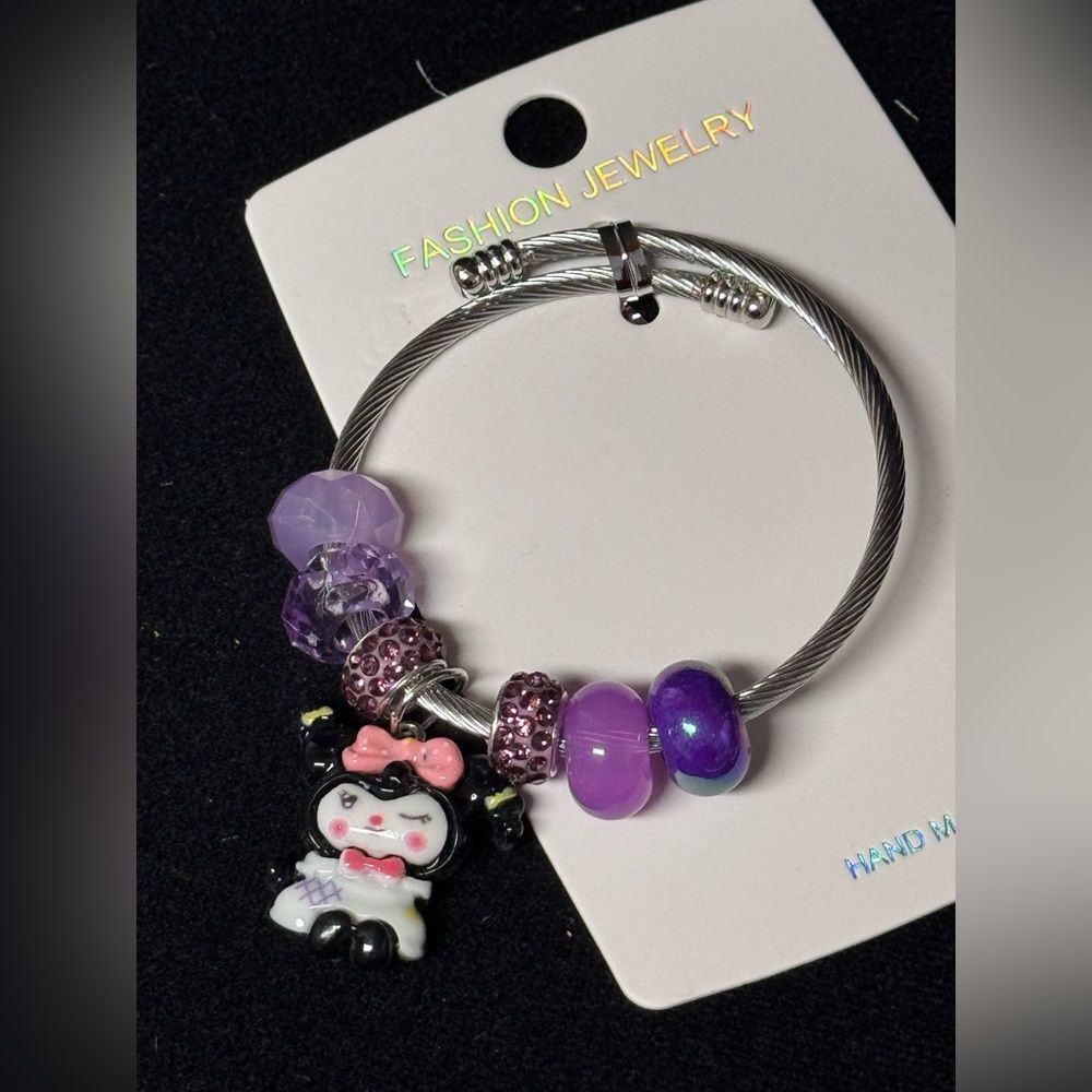 Stainless Steel Kuromi Purple and Silver Charm Adjustable Bracelet
